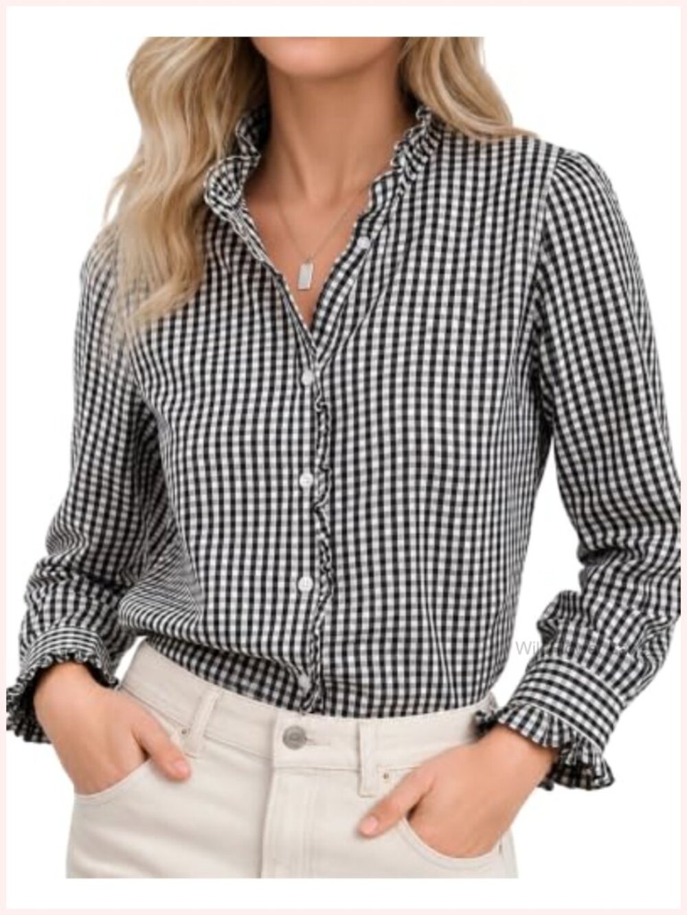 Womens Ruffle Button Down Shirt Long Sleeve Blouse Office